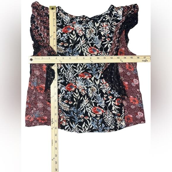 Lucky Brand Mixed Print Blouse Womens Size Small Back Button Ruffle Boho Chic - Picture 4 of 10
